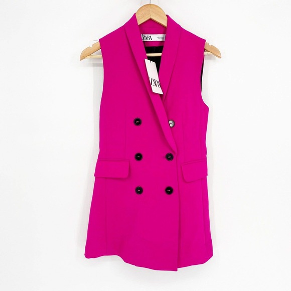 Zara Jackets & Blazers - Zara NWT Hot Pink Blazer Vest Double Breasted Size XS Barbiecore